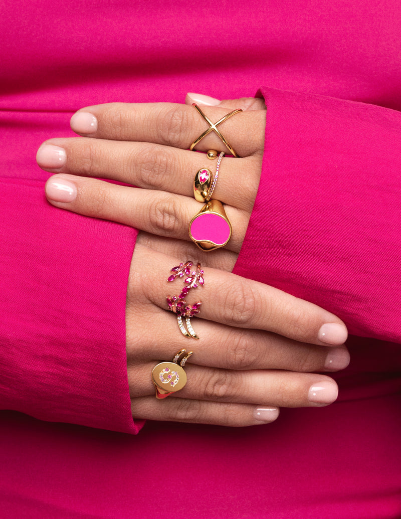 Anel Doble Gota Pink Banho de Ouro