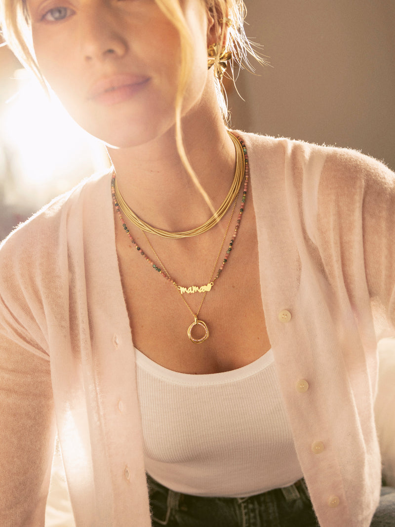 Halskette Mamá Heart Turmalin Edelstahl vergoldet