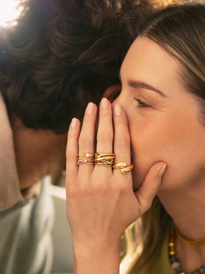 Anillo Triple Cross Acero Baño Oro