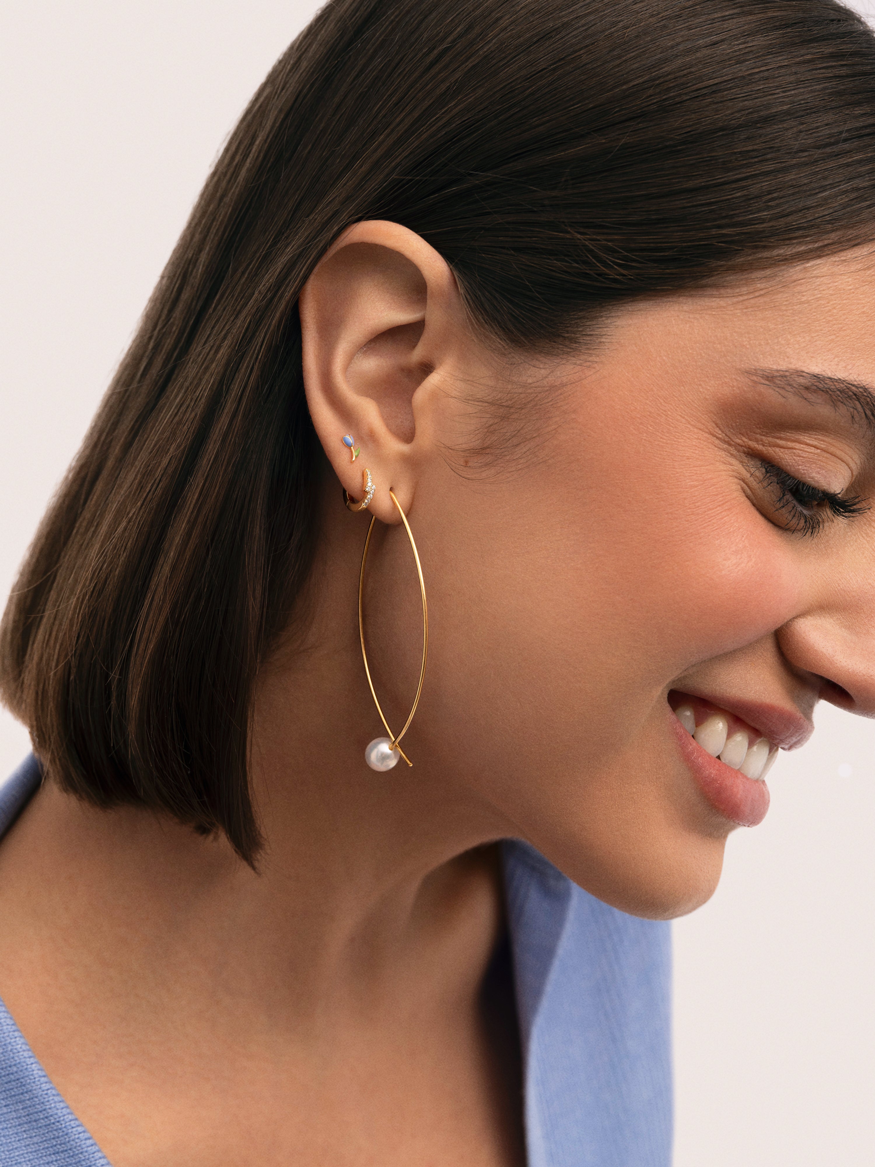 Brincos Arch Bean Pearl Prata Banho de Ouro