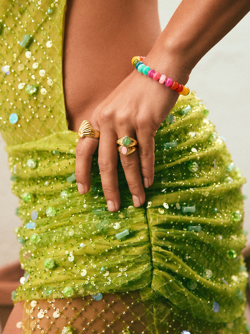 Anel Amanda Verde Banho de Ouro