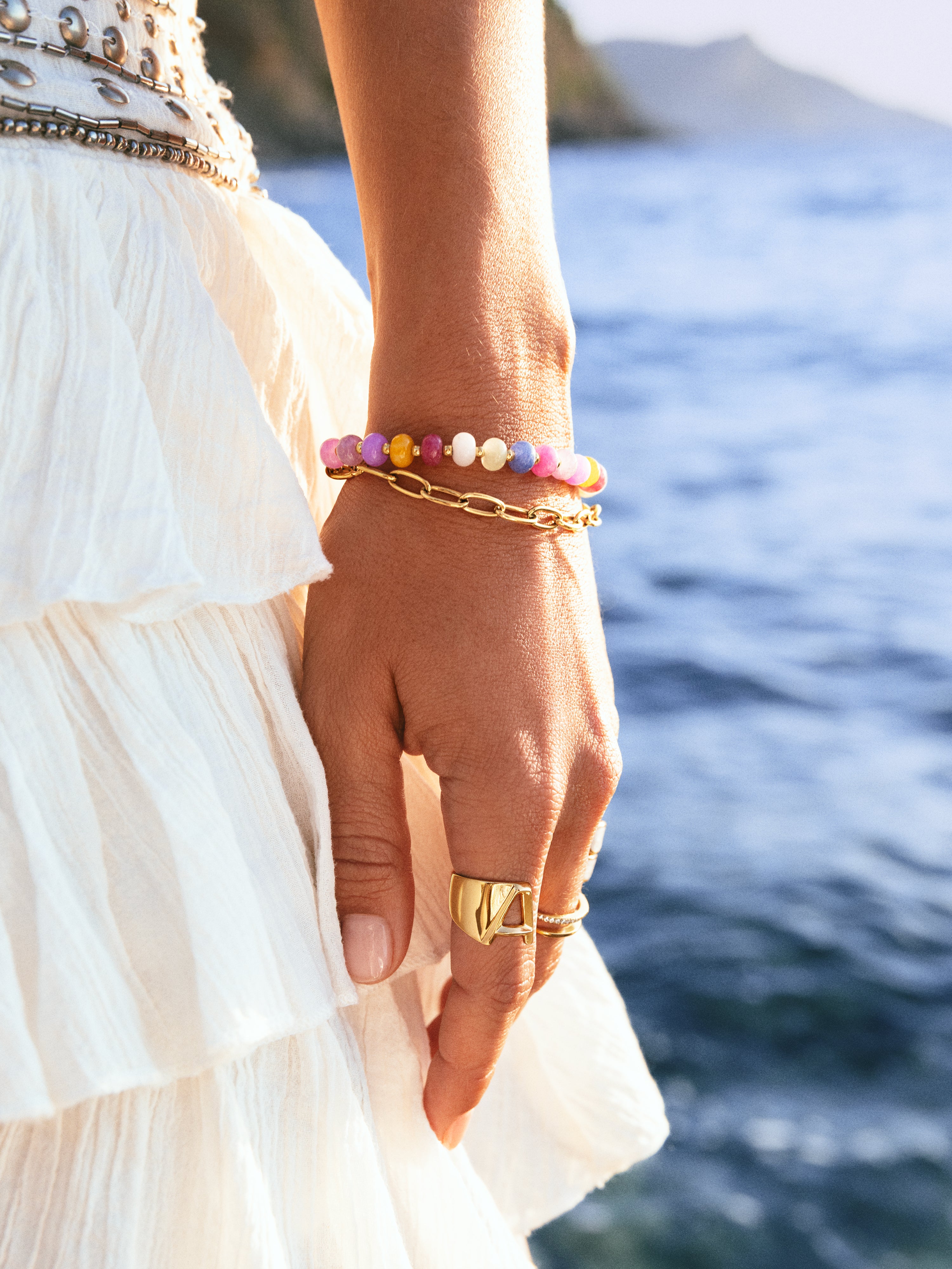 Pulseira Bali Chic Stones Aço Banhada a Ouro
