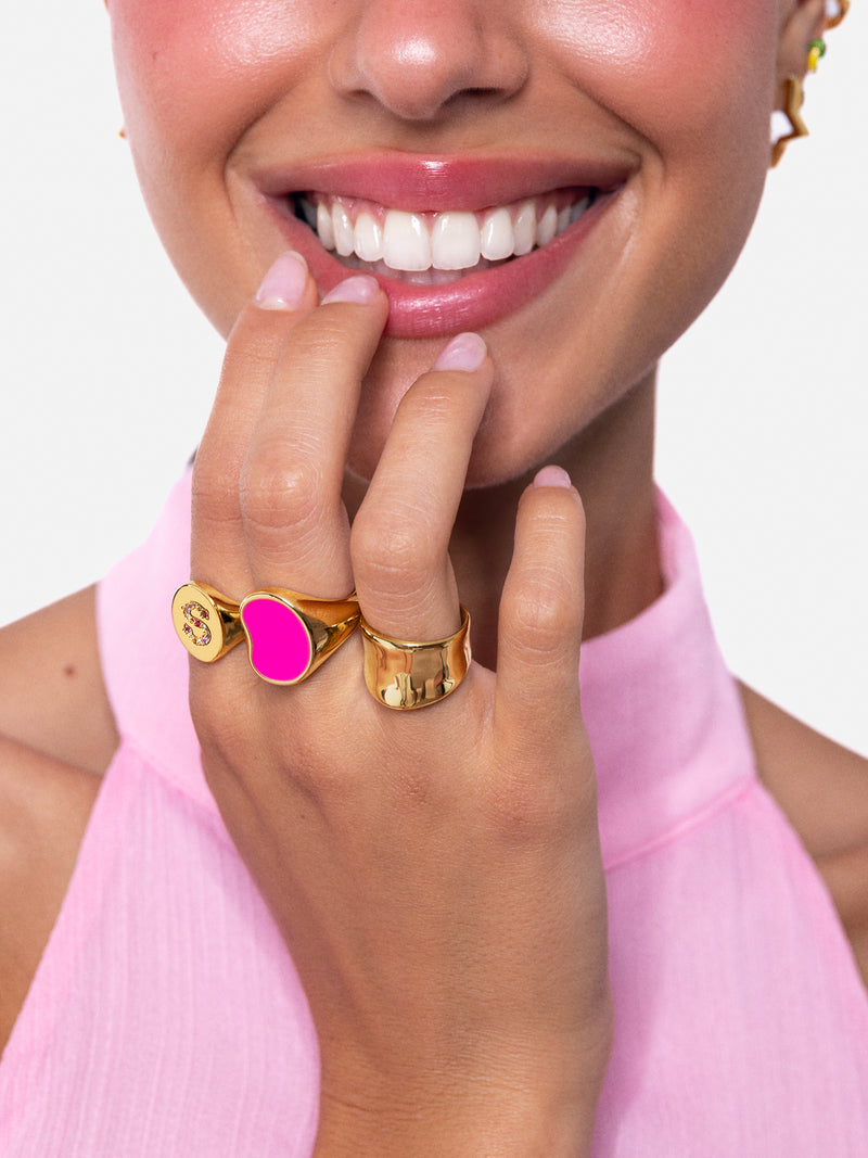 Anillo Personalizado Signet Letter Colors Baño Oro