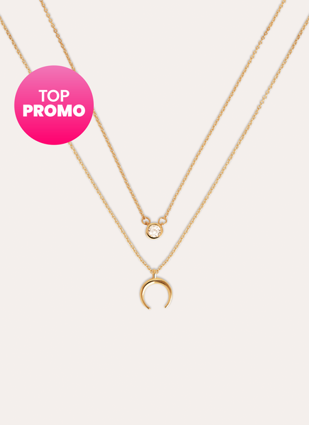 Diamond + Mini Moonset 2 Gold Necklaces Pack