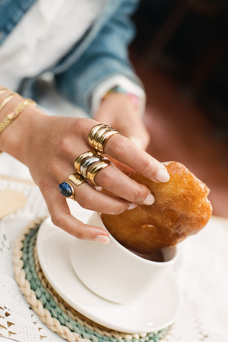 Indigo Blau Ring Edelstahl vergoldet