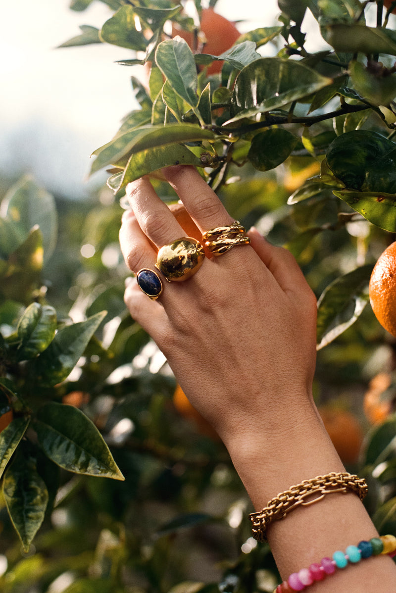 Indigo Blau Ring Edelstahl vergoldet