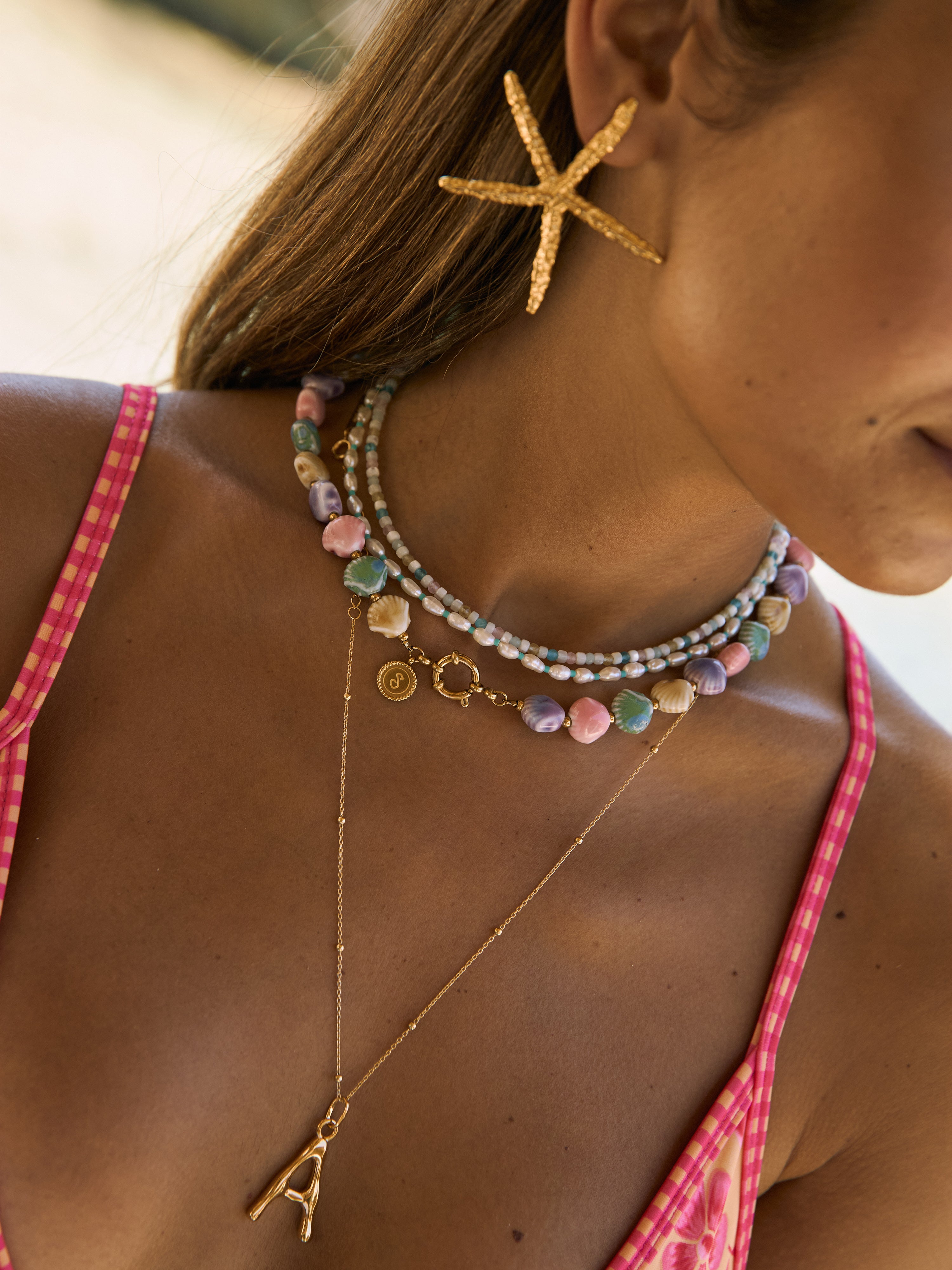 Pompeya Turquoise Stainless Steel Gold Necklace