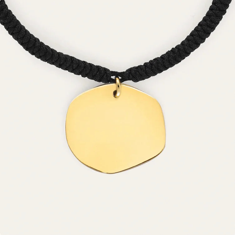 Pulsera Personalizada Medallón Organic Negro Acero Baño Oro