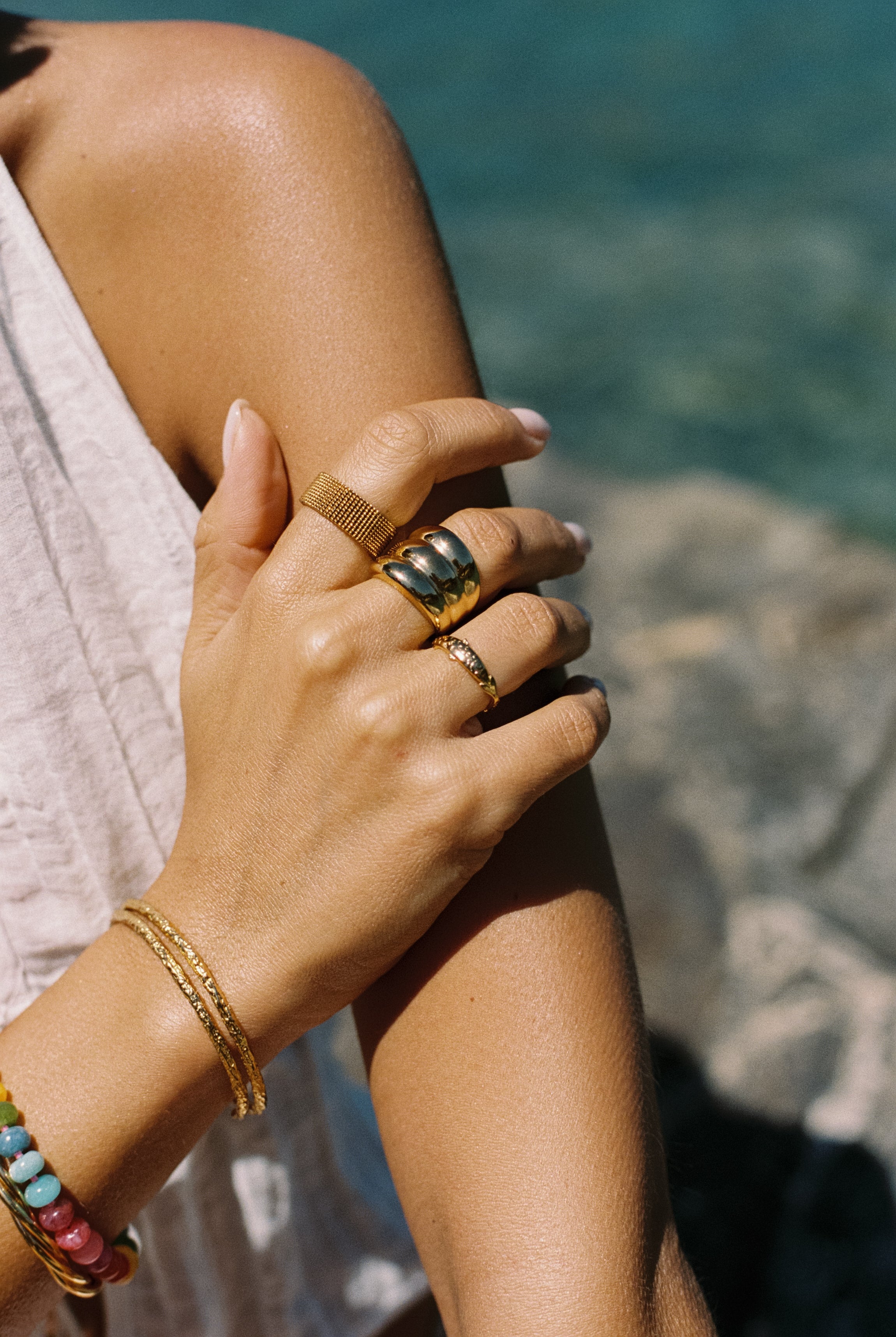 Anillo Mesh Acero Baño Oro