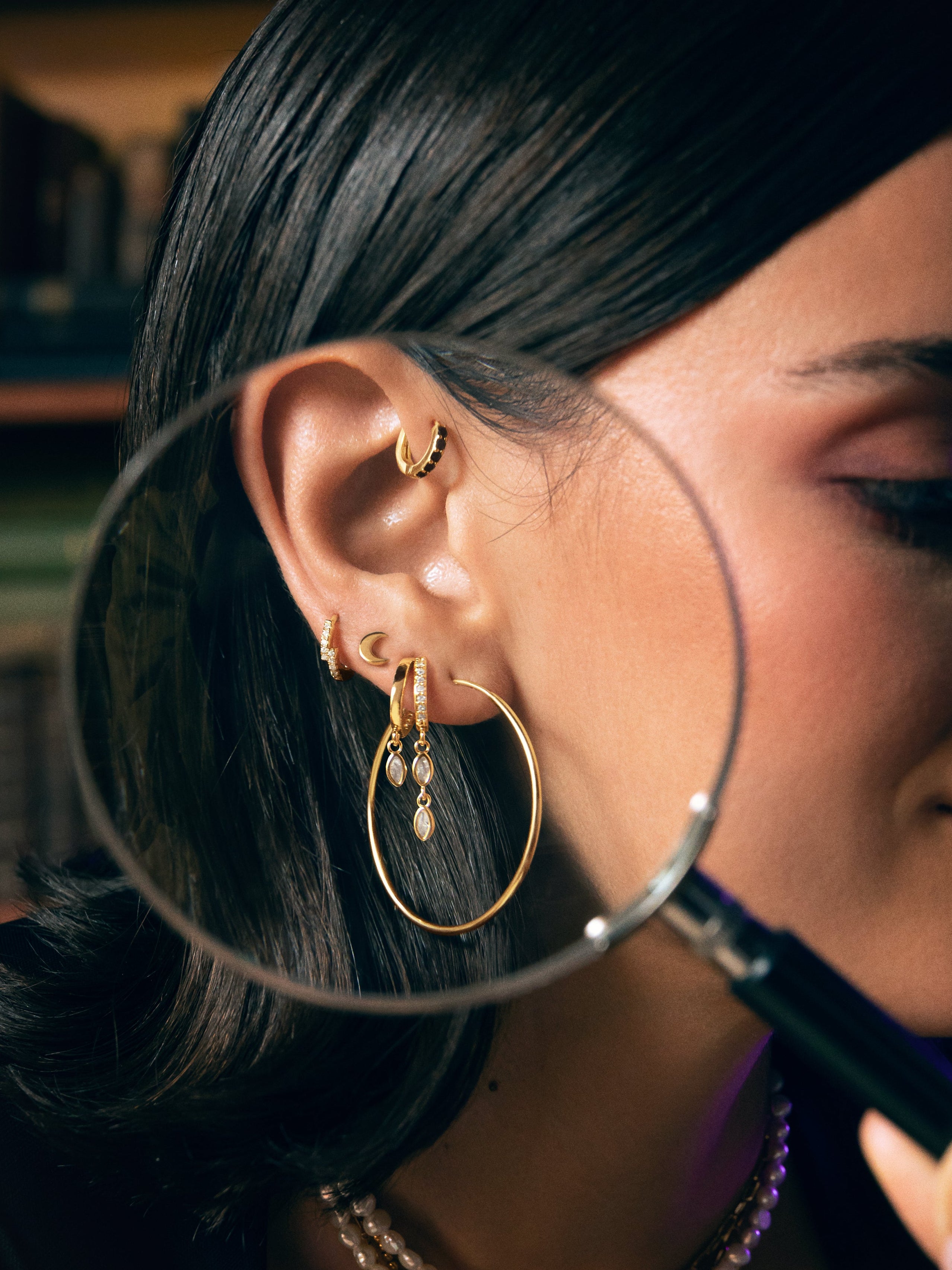 Pendiente Suelto Moon Plata Baño Oro