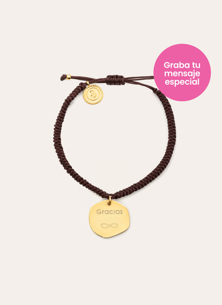 Pulsera Personalizada Medallion Marrón Acero Baño Oro