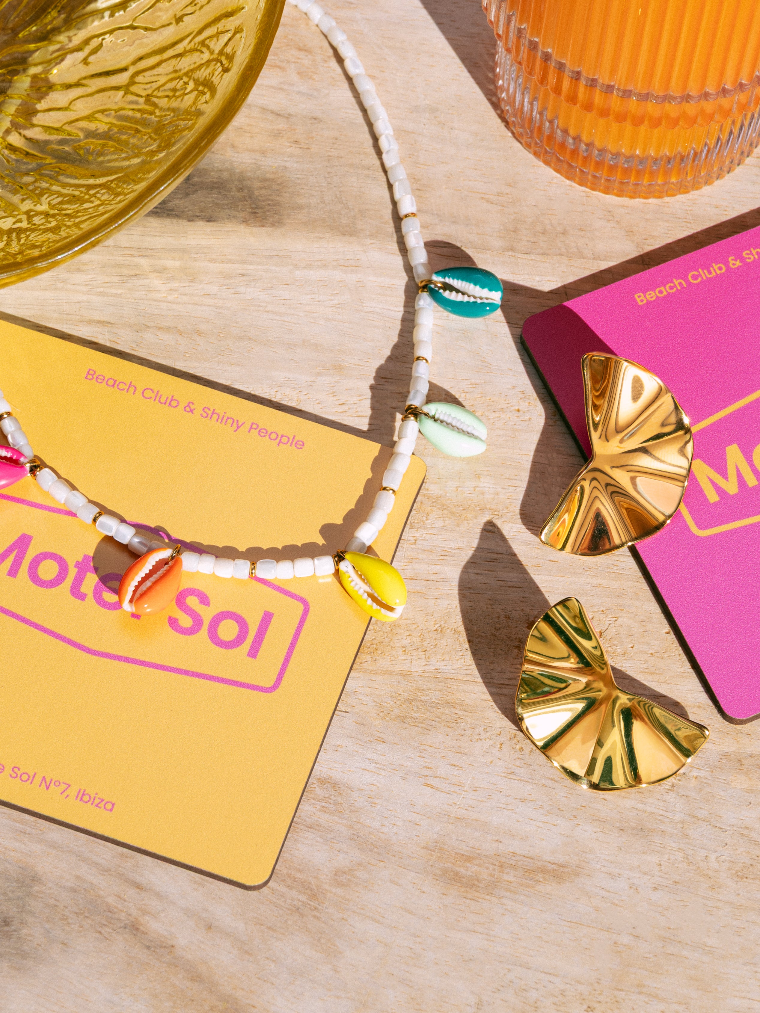 Boho Color Shells Halskette, Edelstahl vergoldet