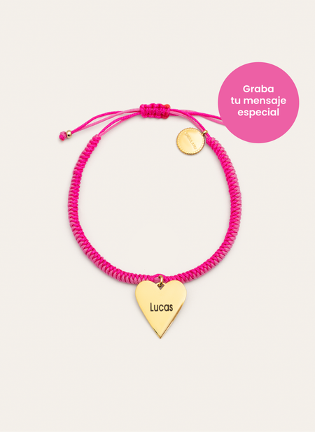 Pulsera Personalizada Corazón Pink Acero Baño Oro
