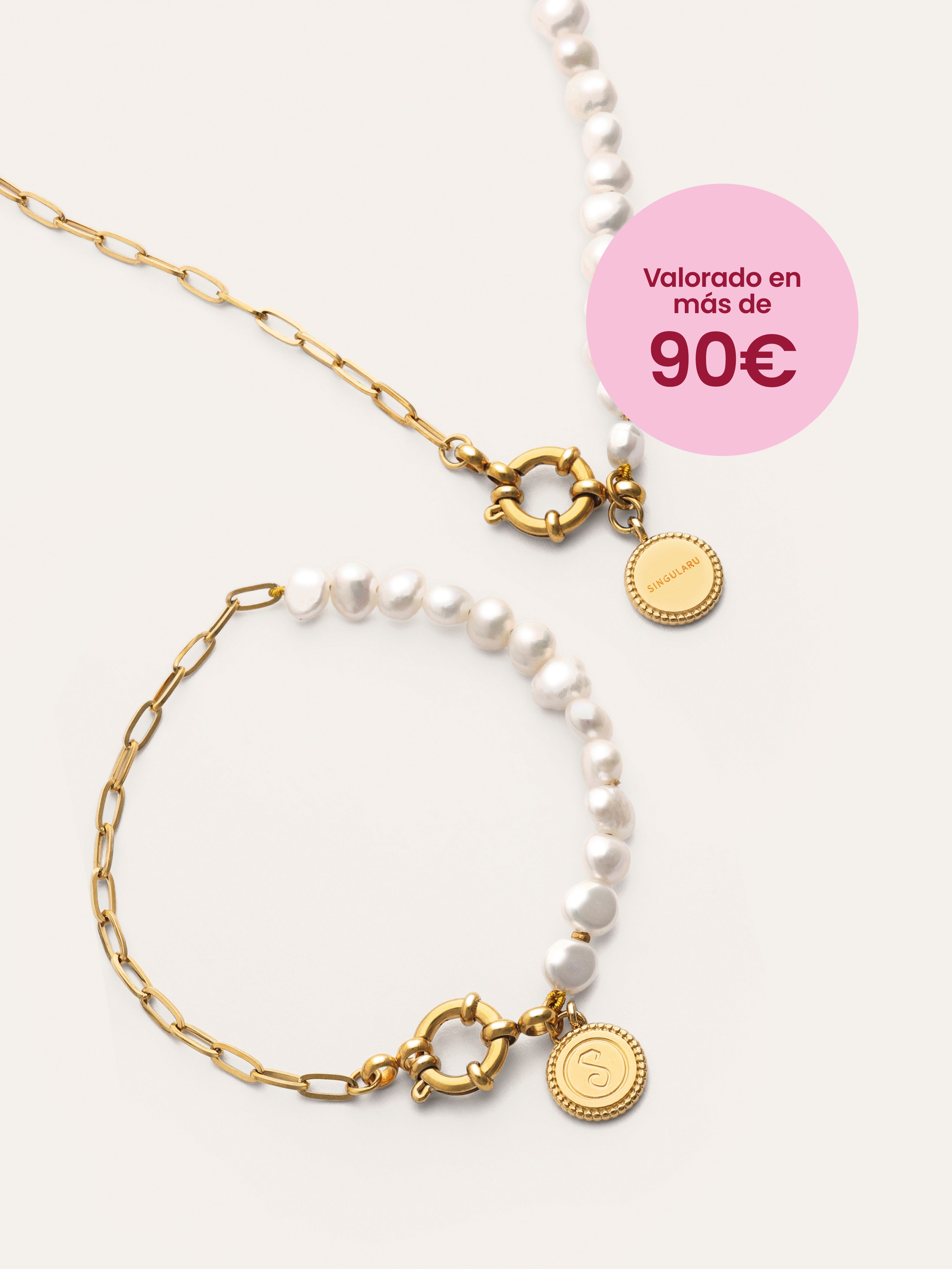 Pack Regalo Collar y Pulsera Chic Pearl Acero Baño Oro