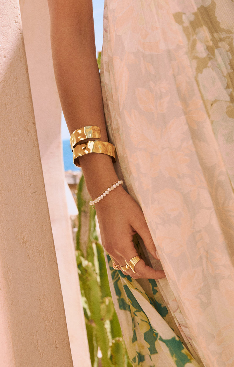 Pearl Chain Stainless Steel Gold Bracelet 