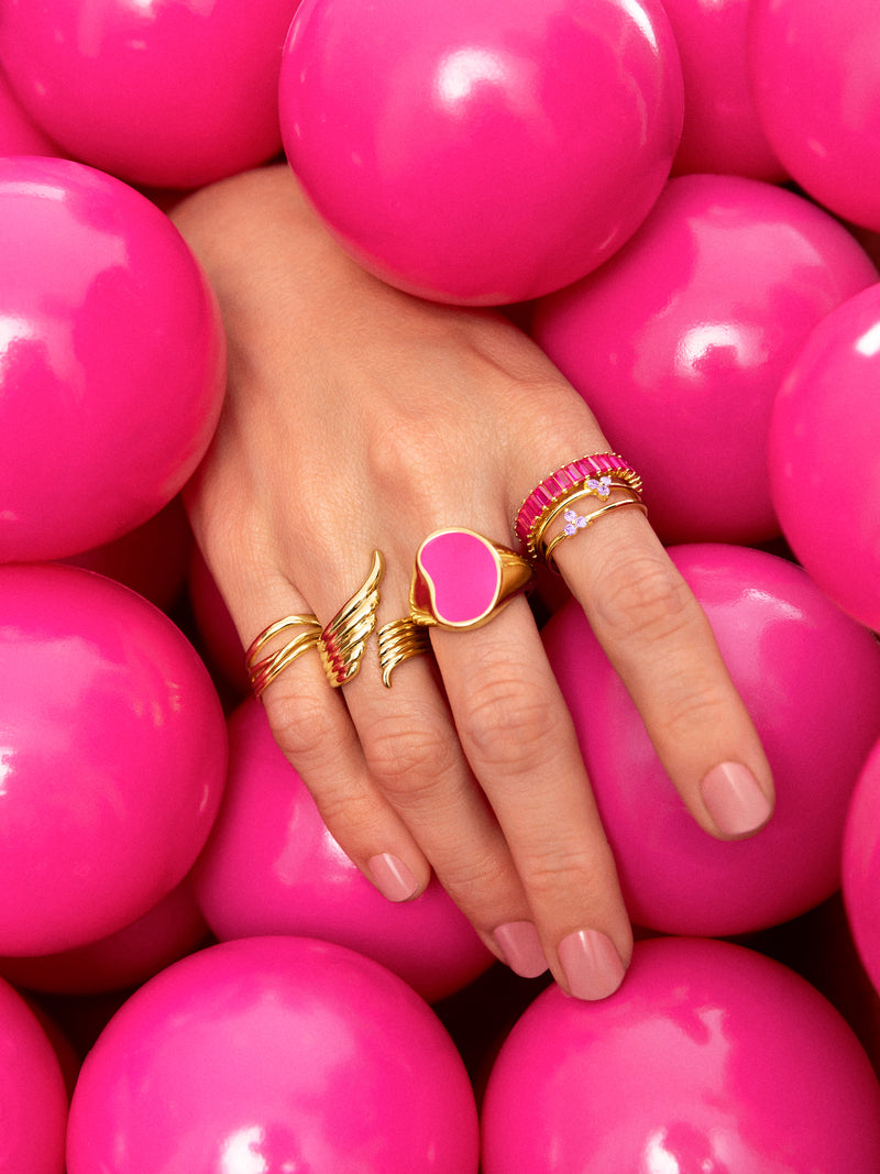 Signet Bean Neon Pink Enamel Ring, vergoldet