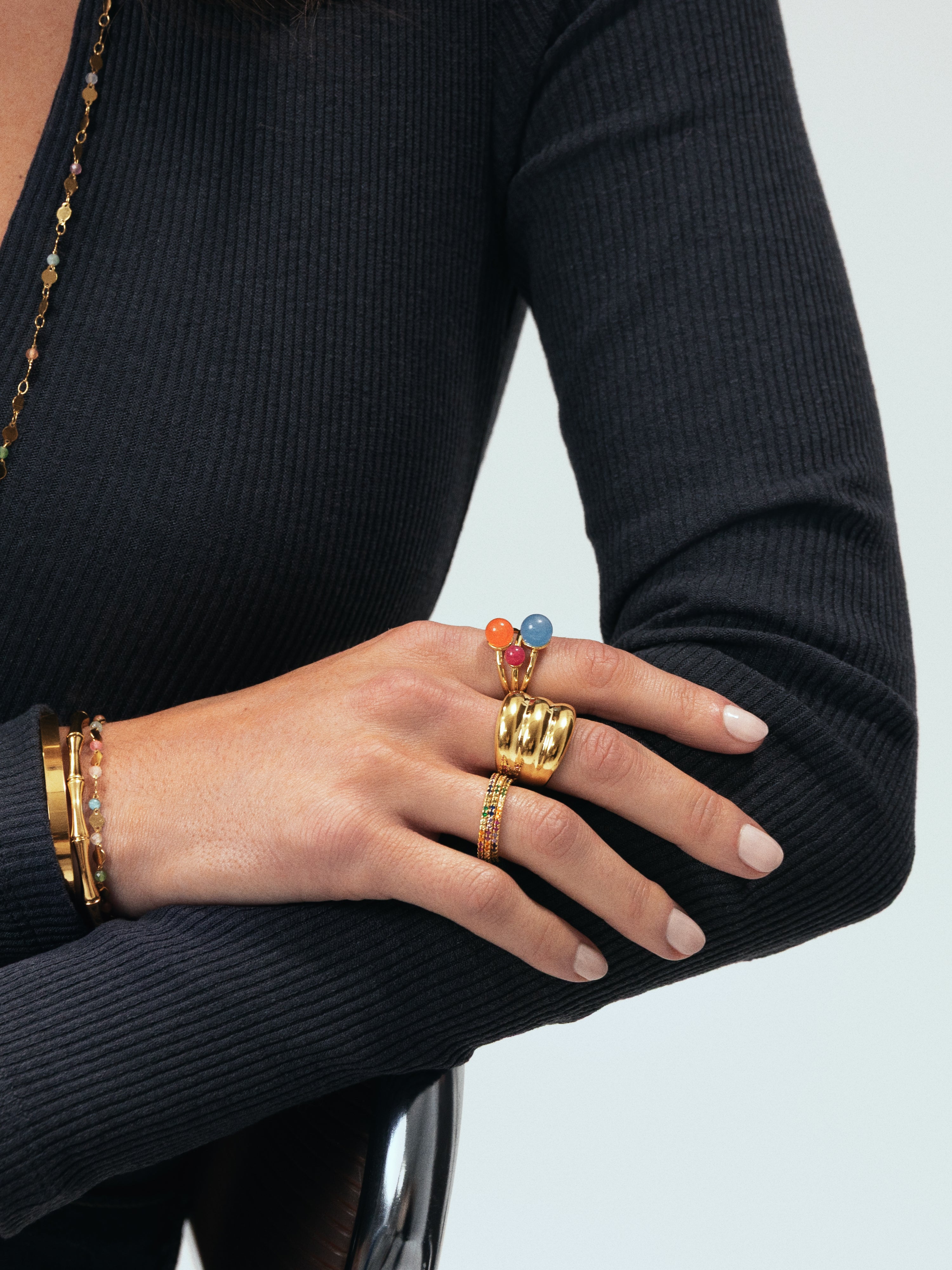 Anillo Cleo Colors Plata Baño Oro