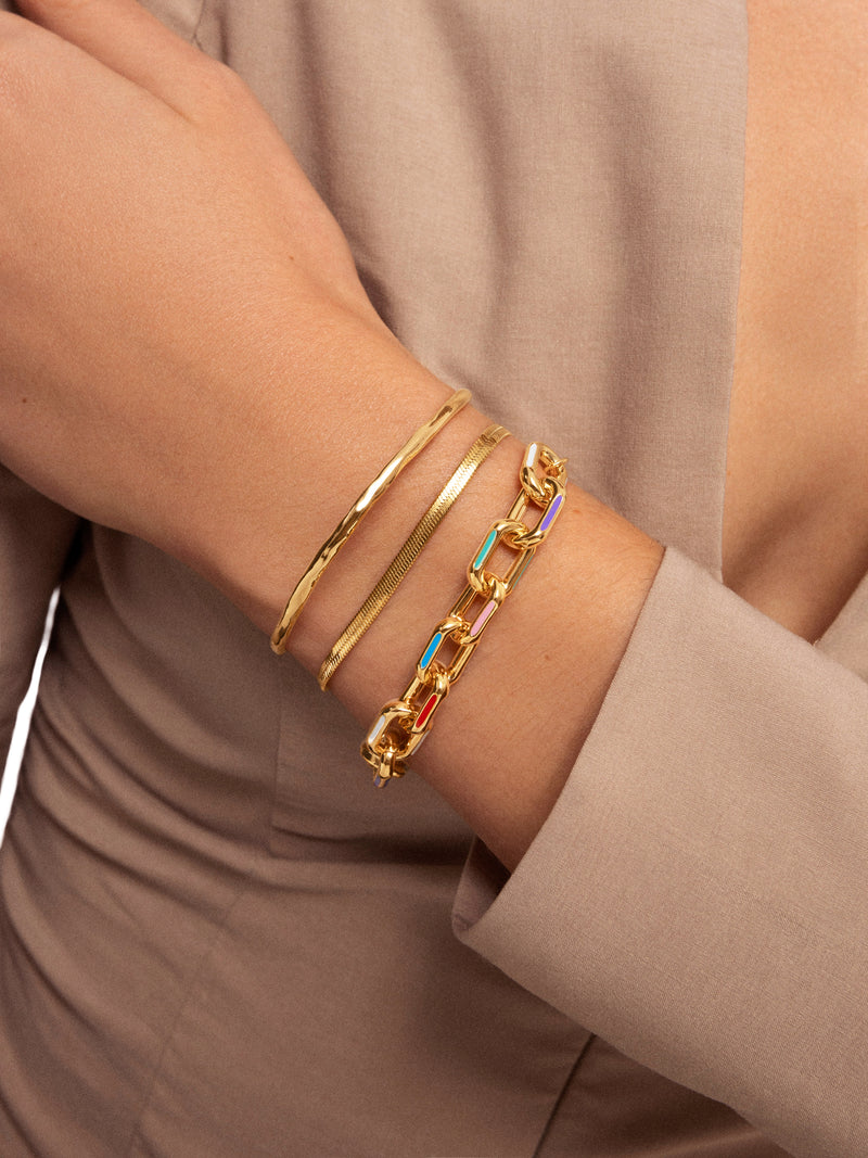 Pulseira Link Rainbow Enamel Aço Banho de Ouro