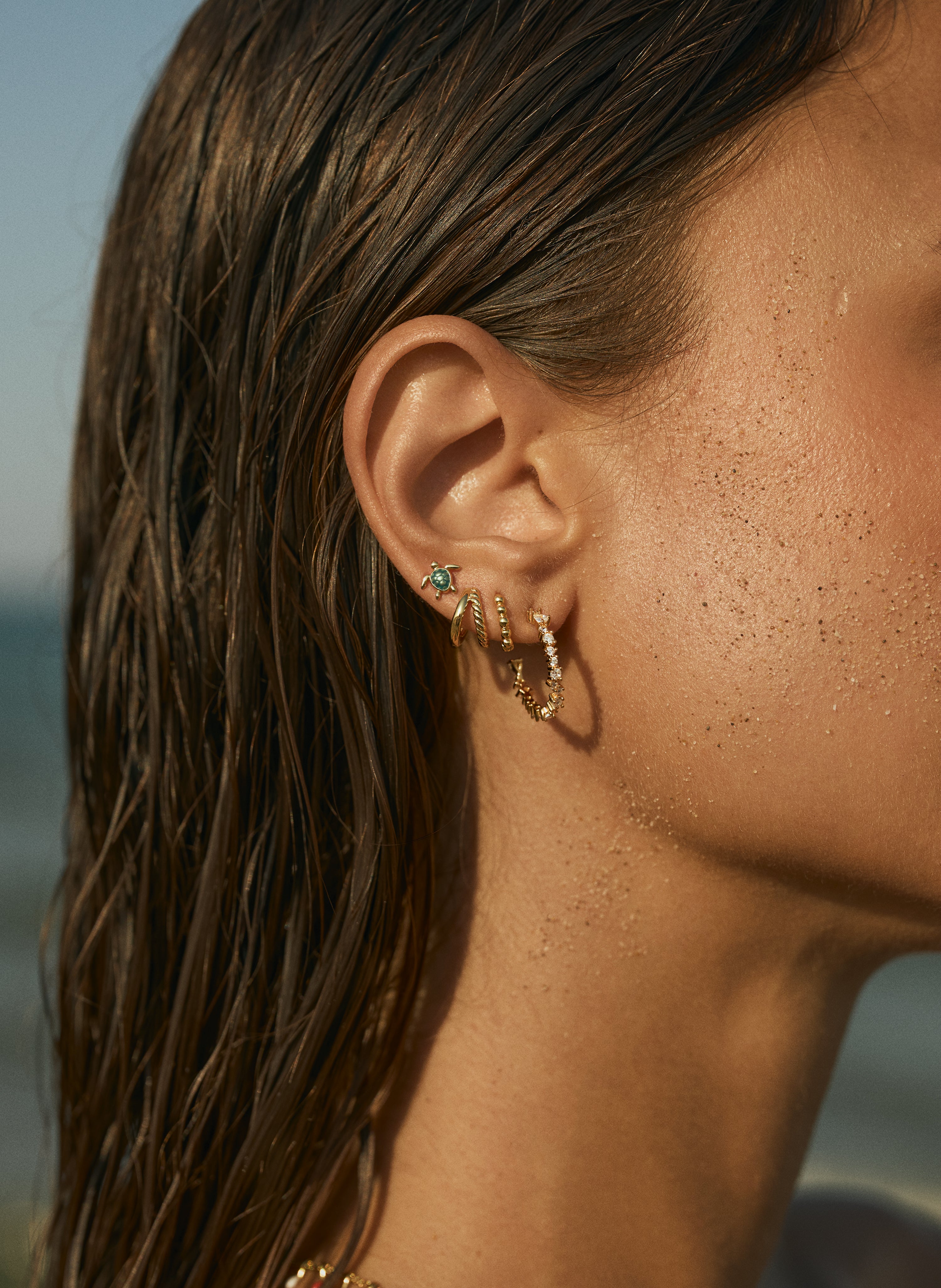 Pendiente Suelto Doble Tressia Baño Oro