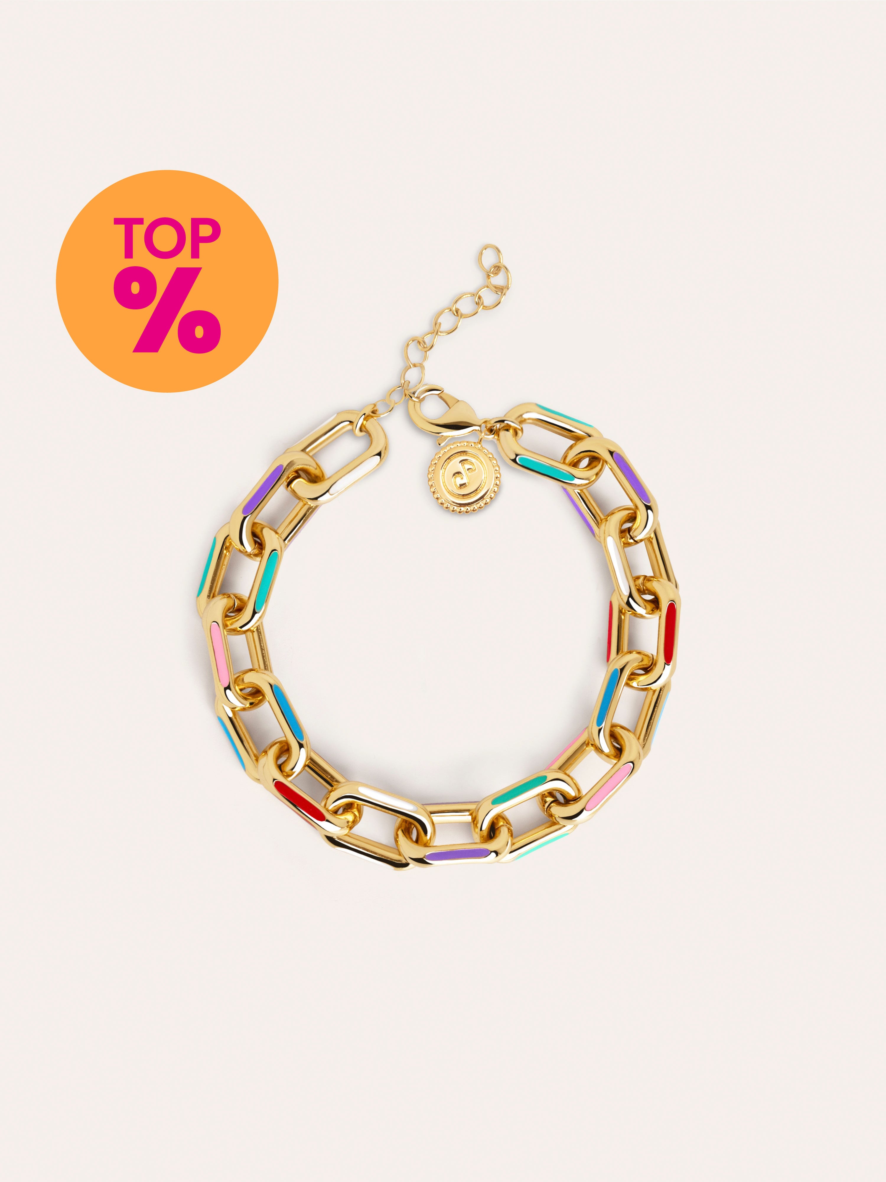 Bracelet Link Rainbow Enamel Acier Plaqué Or