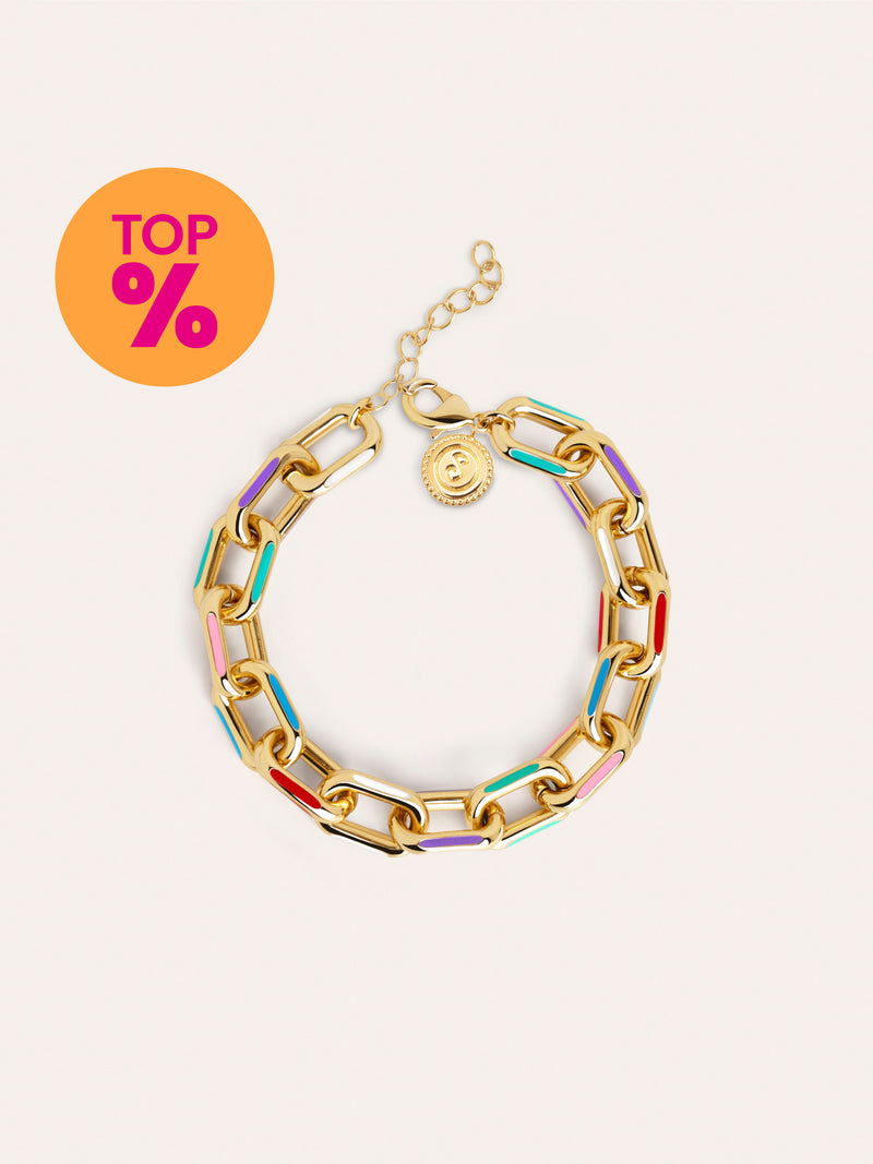 Bracelet Link Rainbow Enamel Acier Plaqué Or