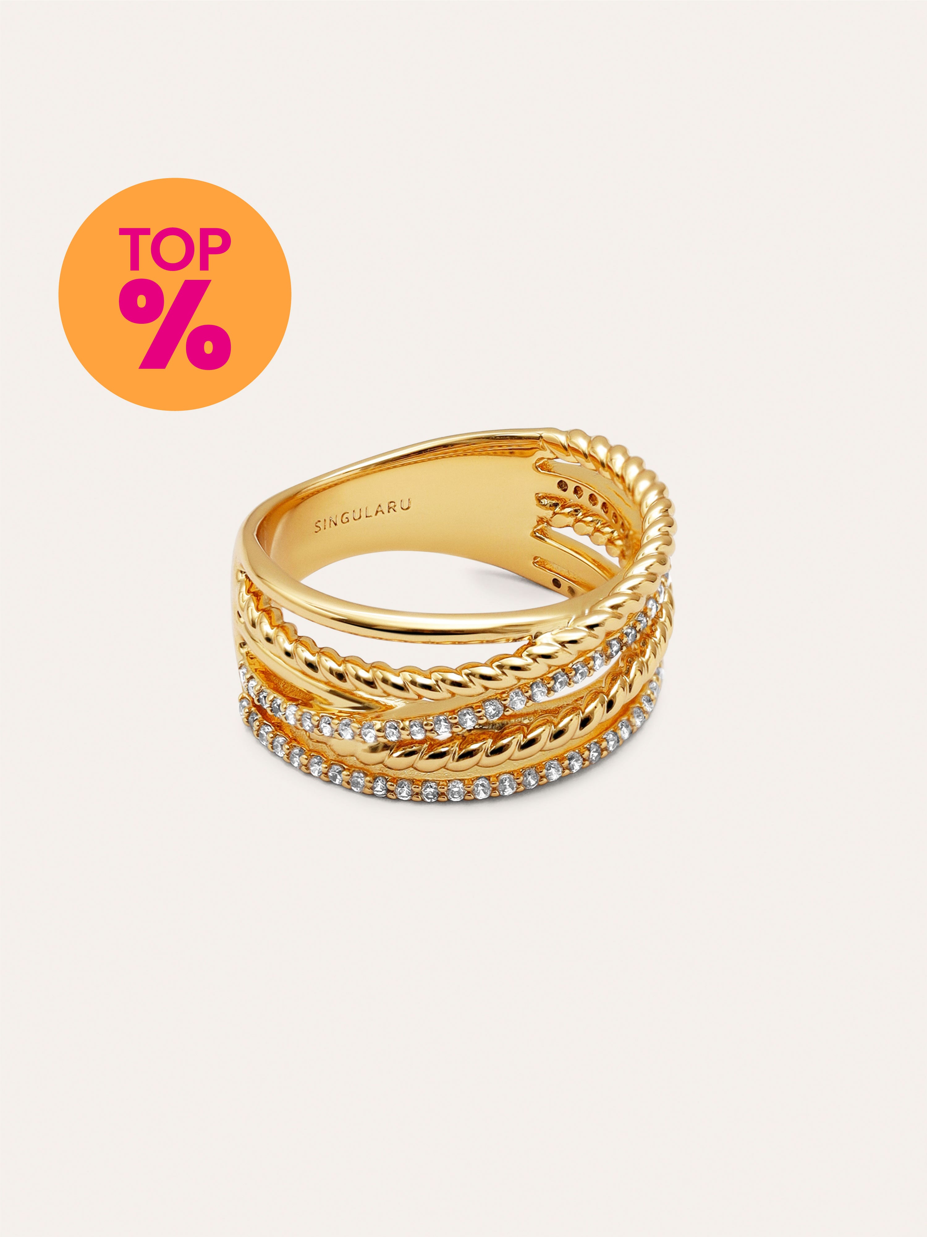 Bague Triple Cross Spark Plaqué Or
