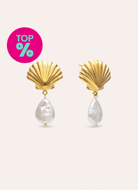 Shelly Pearl Hoop Earrings Steel Gold Plated