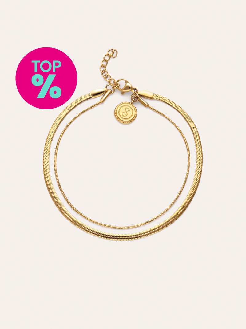 Tobillera Doble Lisse Tail Acero Baño Oro