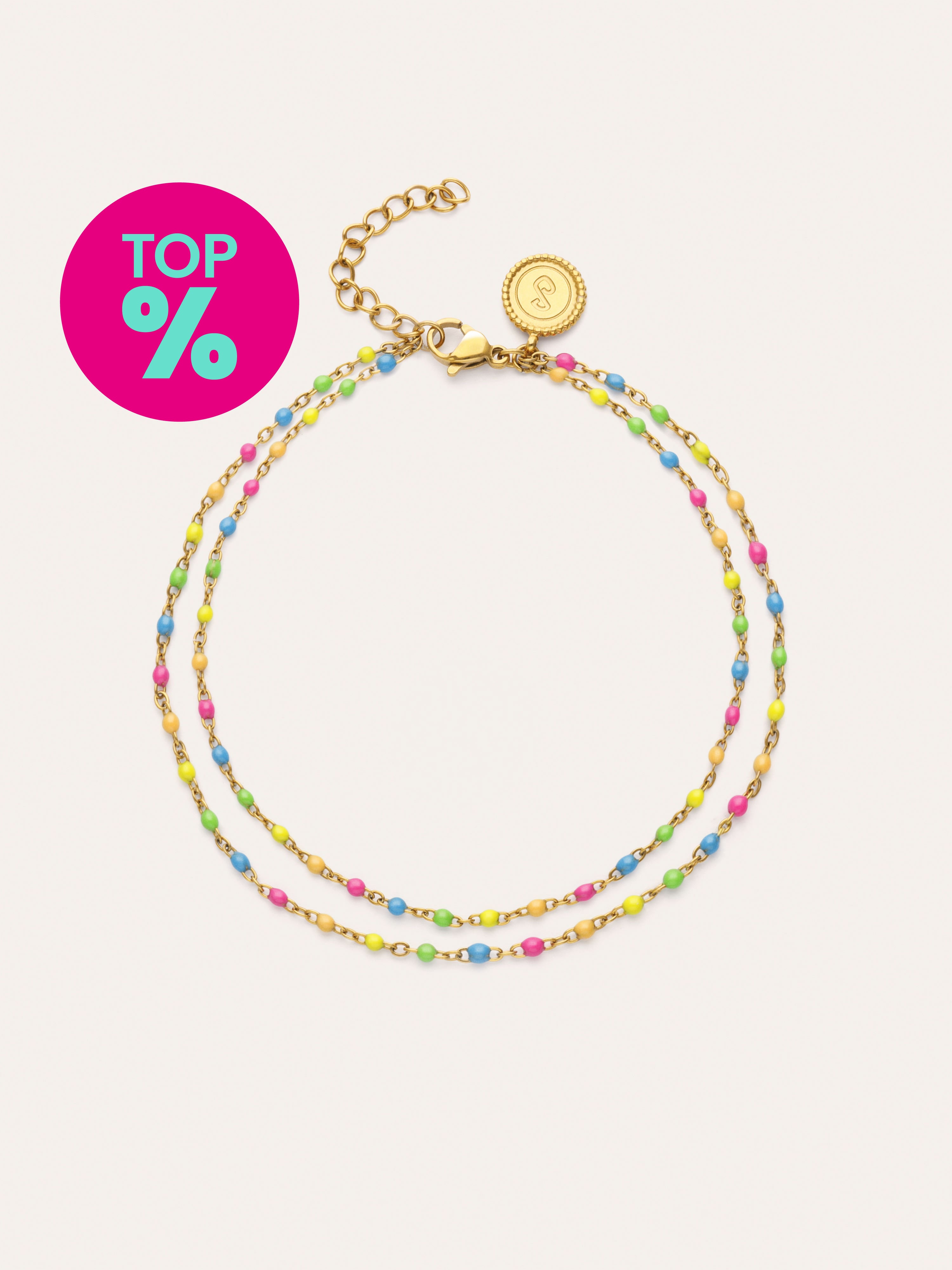 Tobillera Doble Dots Neon Enamel Acero Baño Oro