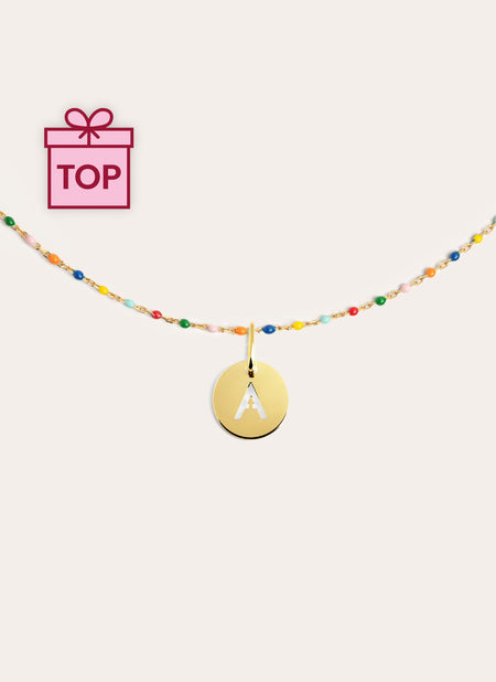 Colors Enamel Letter Personalized Gold Necklace 