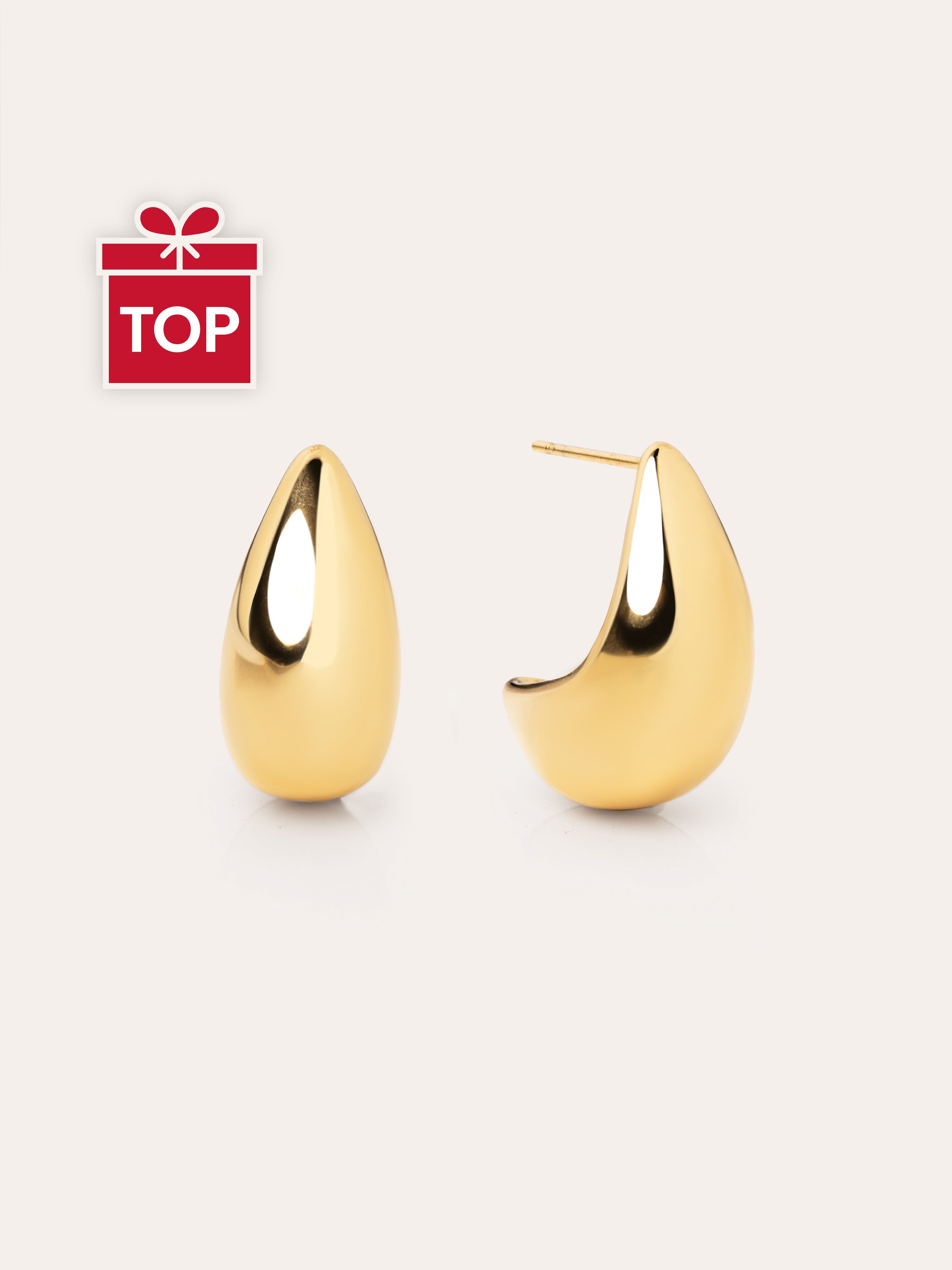 Aretes Gota Acero Baño Oro