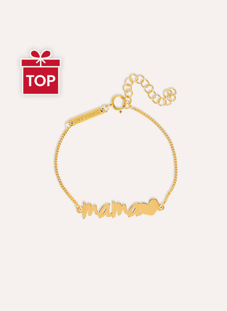 Pulsera Mamá Heart Plata Baño Oro