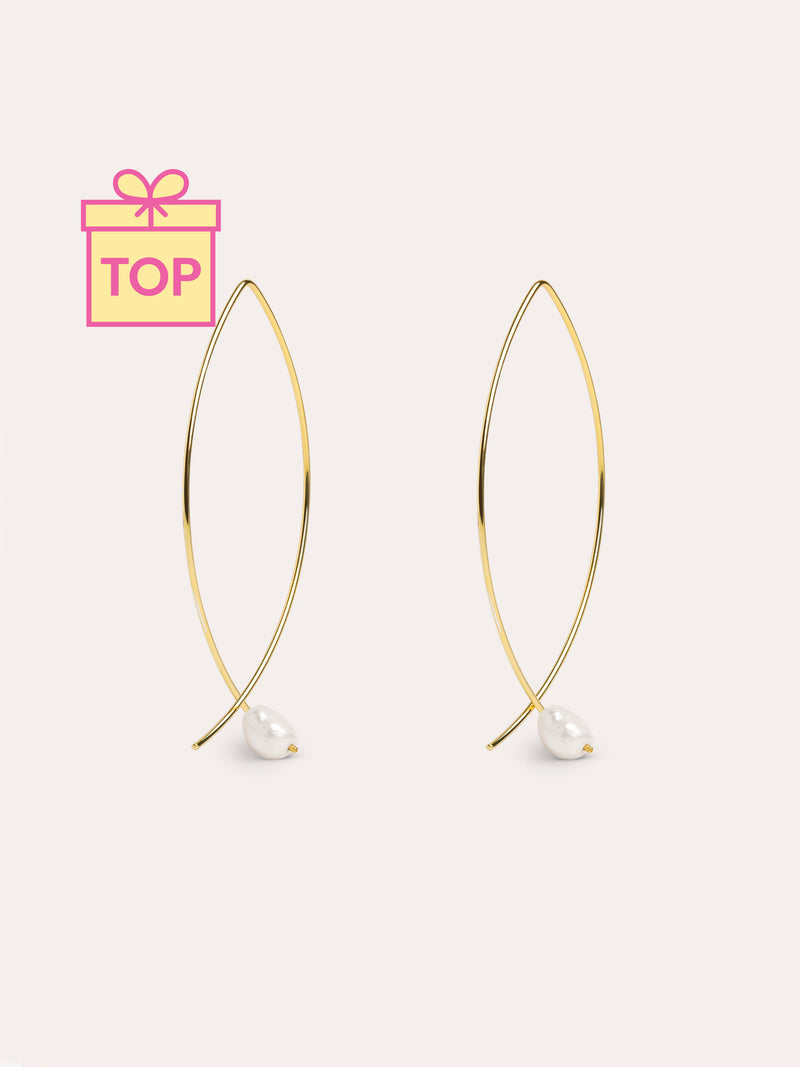 Brincos Arch Bean Pearl Prata Banho de Ouro