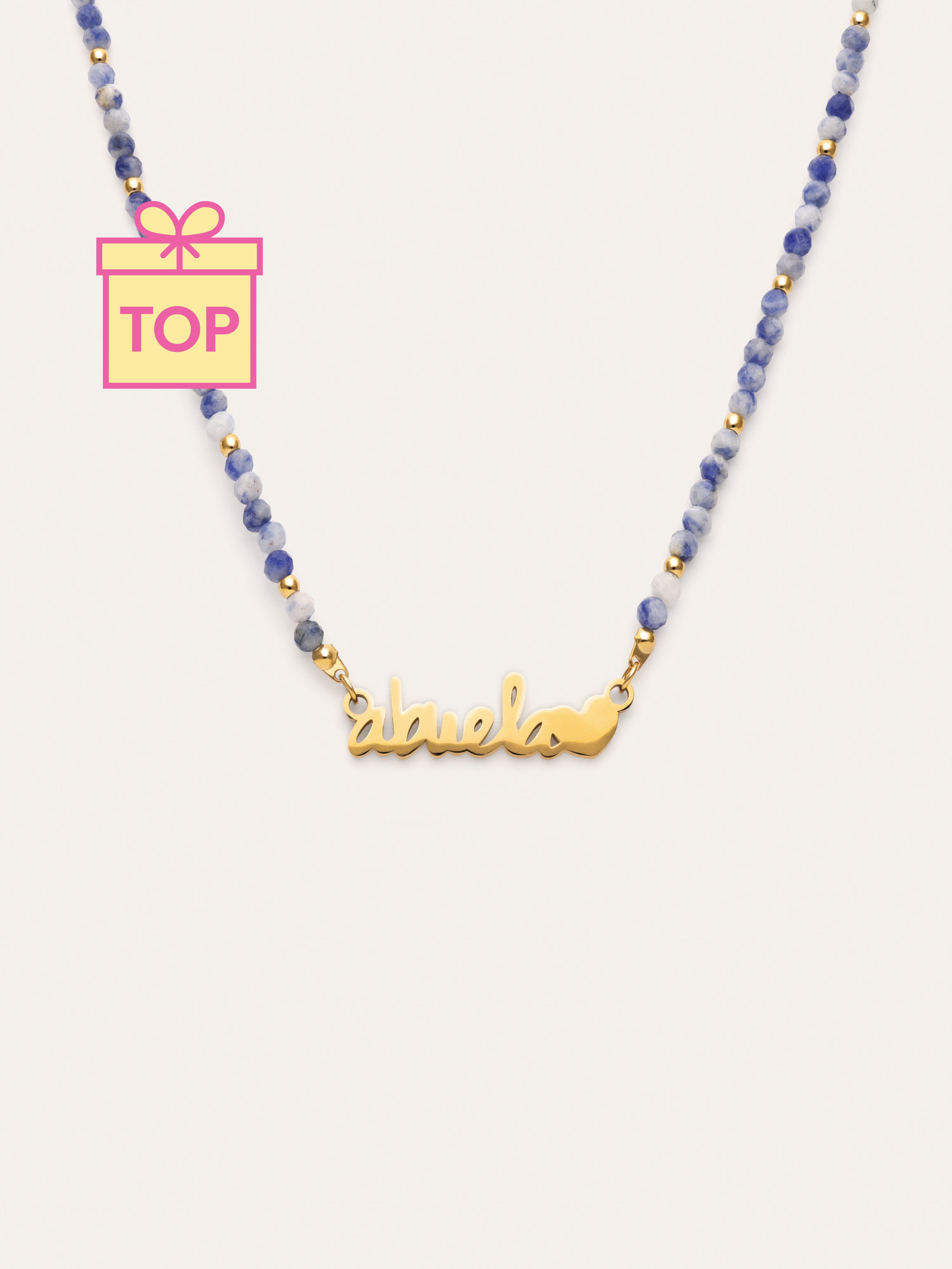 Collar Abuela Heart Cianita Acero Baño Oro