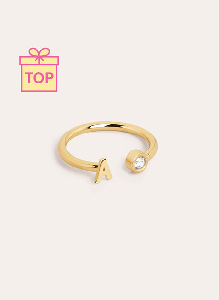 Personalisierter Letter Spark Ring Silber, vergoldet
