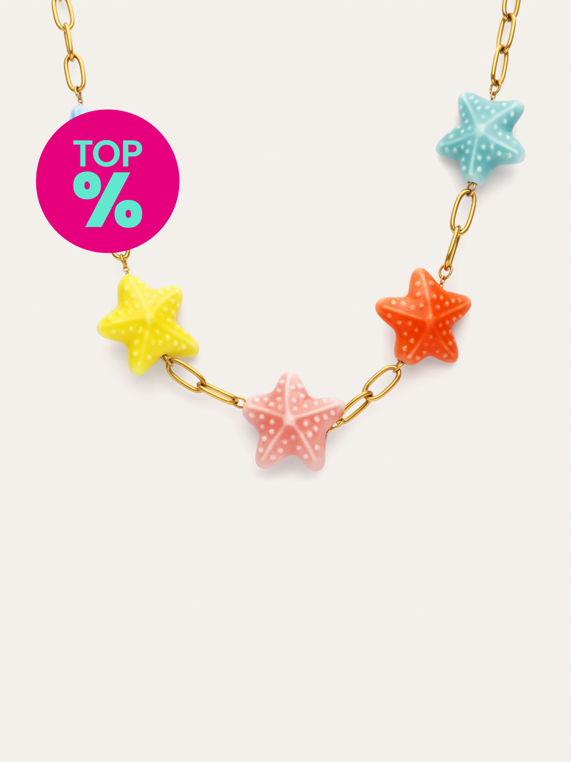 Collar Starfish Chic Color Acero Baño Oro