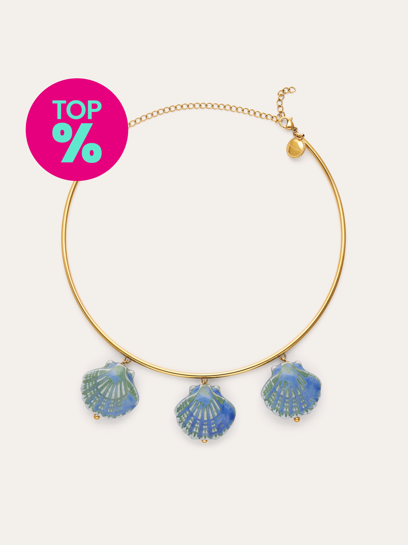 Choker Shelly Blue Acero Baño Oro