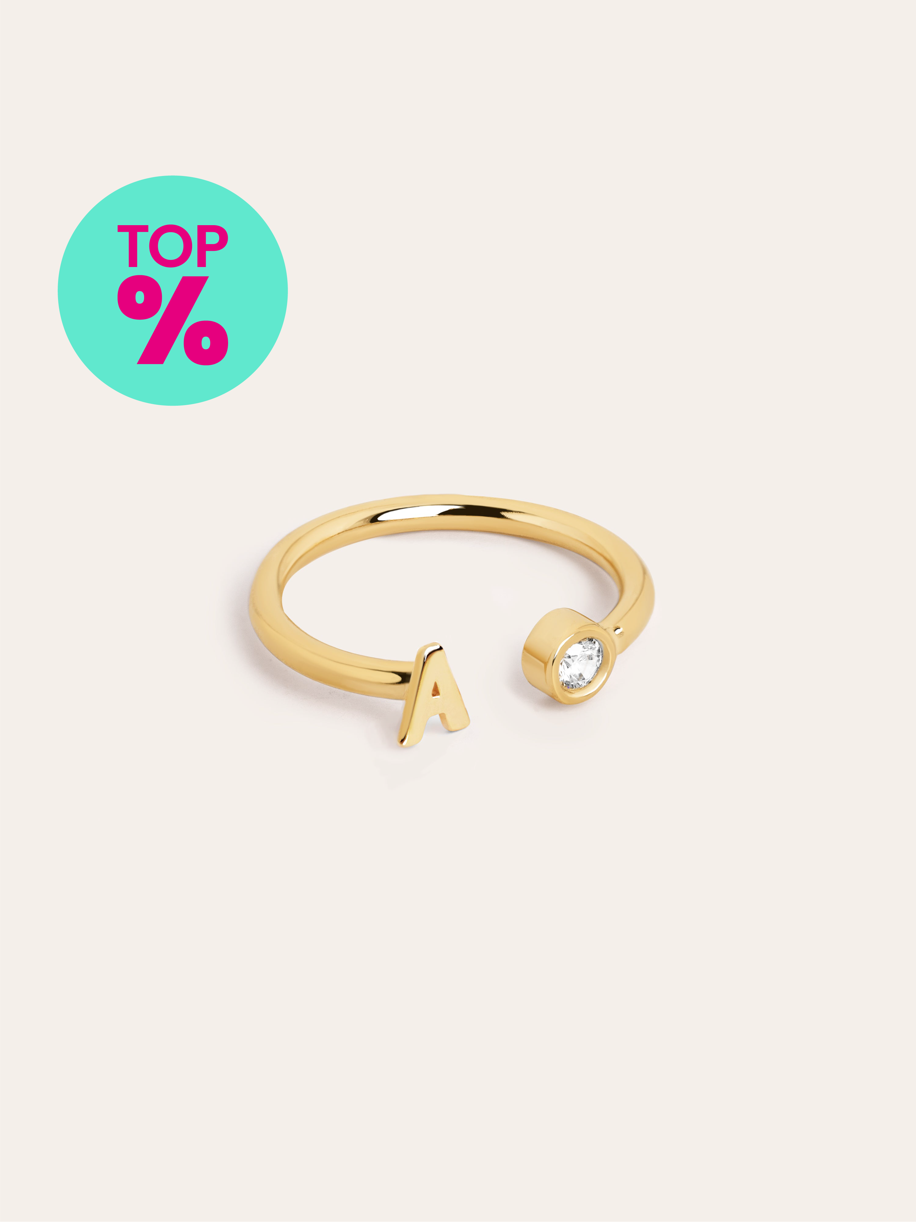 Anillo Personalizado Letter Spark Plata Baño Oro
