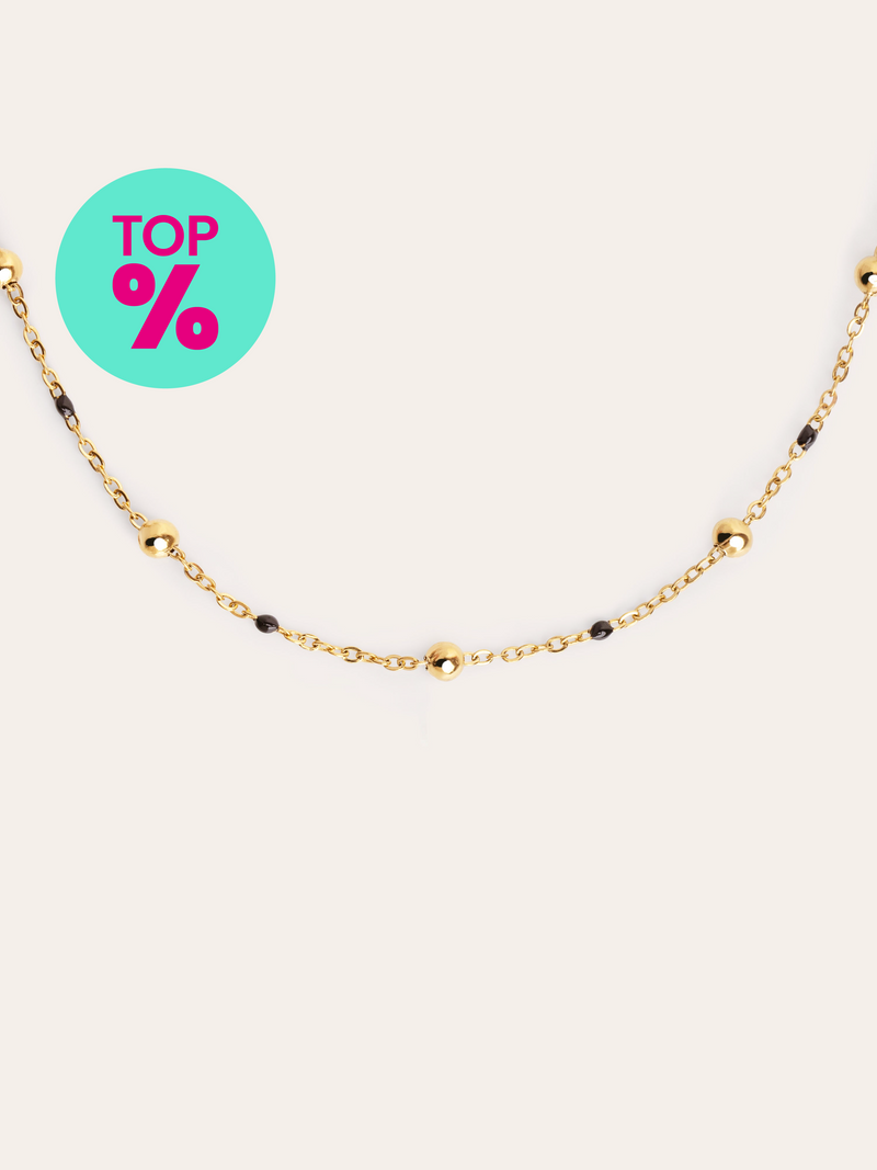Collar Dots L Black Enamel Acero Baño Oro