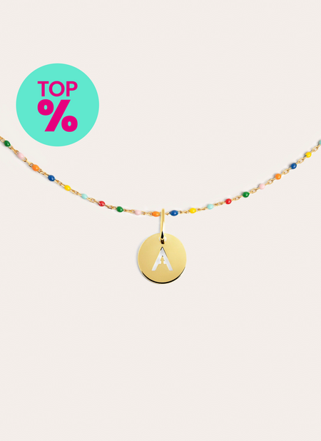Colar Personalizado Colors Enamel Letter Prata Banho de Ouro