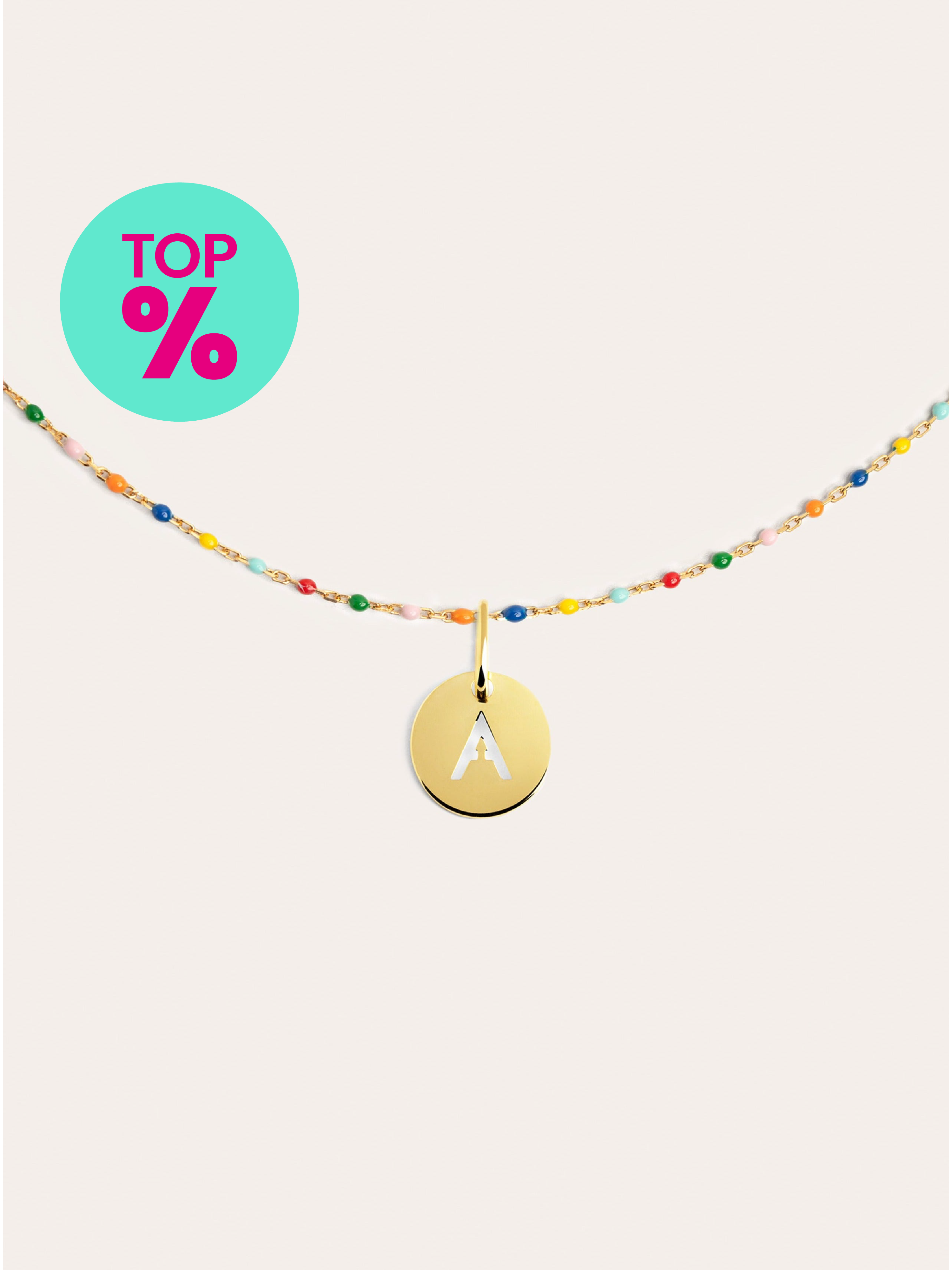 Collar Personalizado Colors Enamel Letter Plata Baño Oro