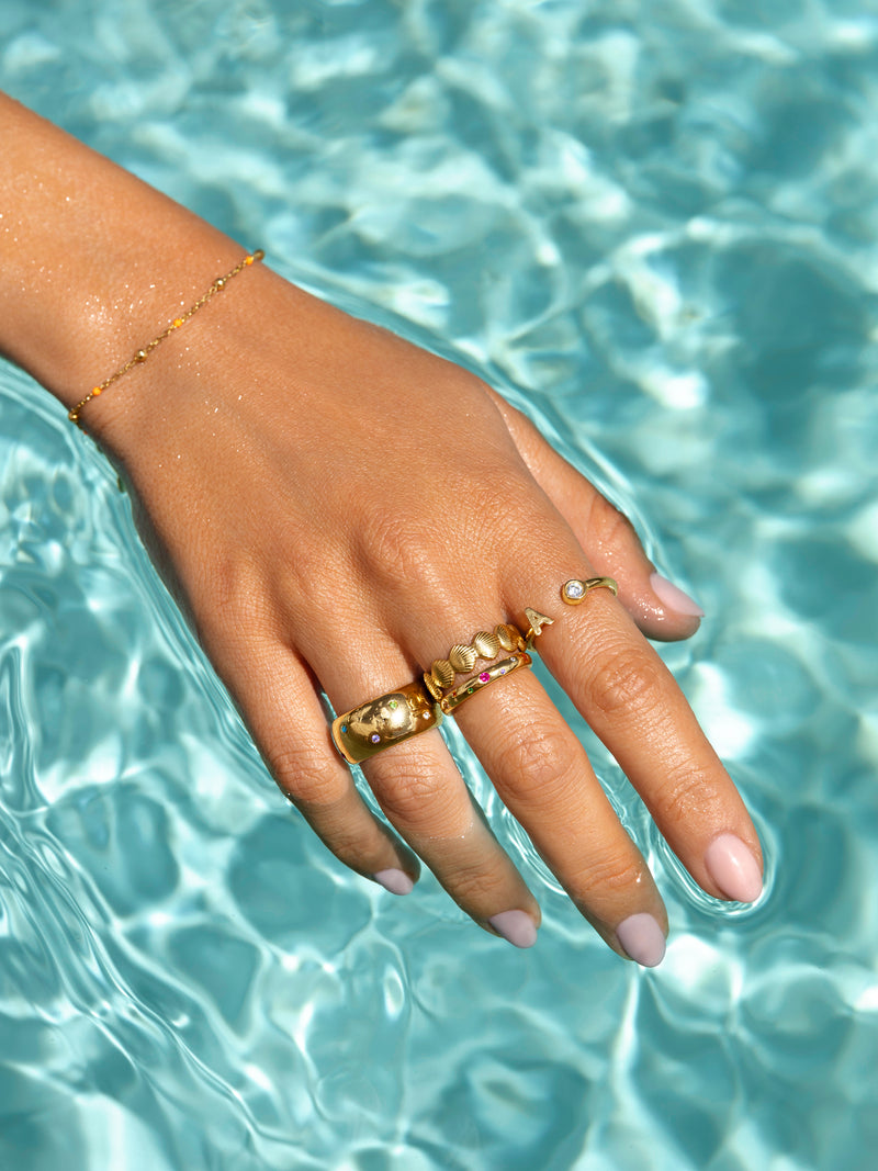 Anillo Curve Rainbow Acero Baño Oro