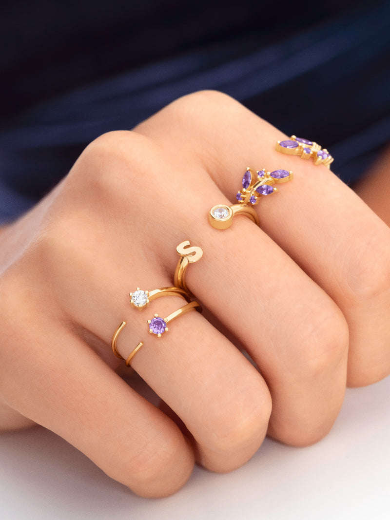 Personalisierter Letter Spark Ring Silber, vergoldet
