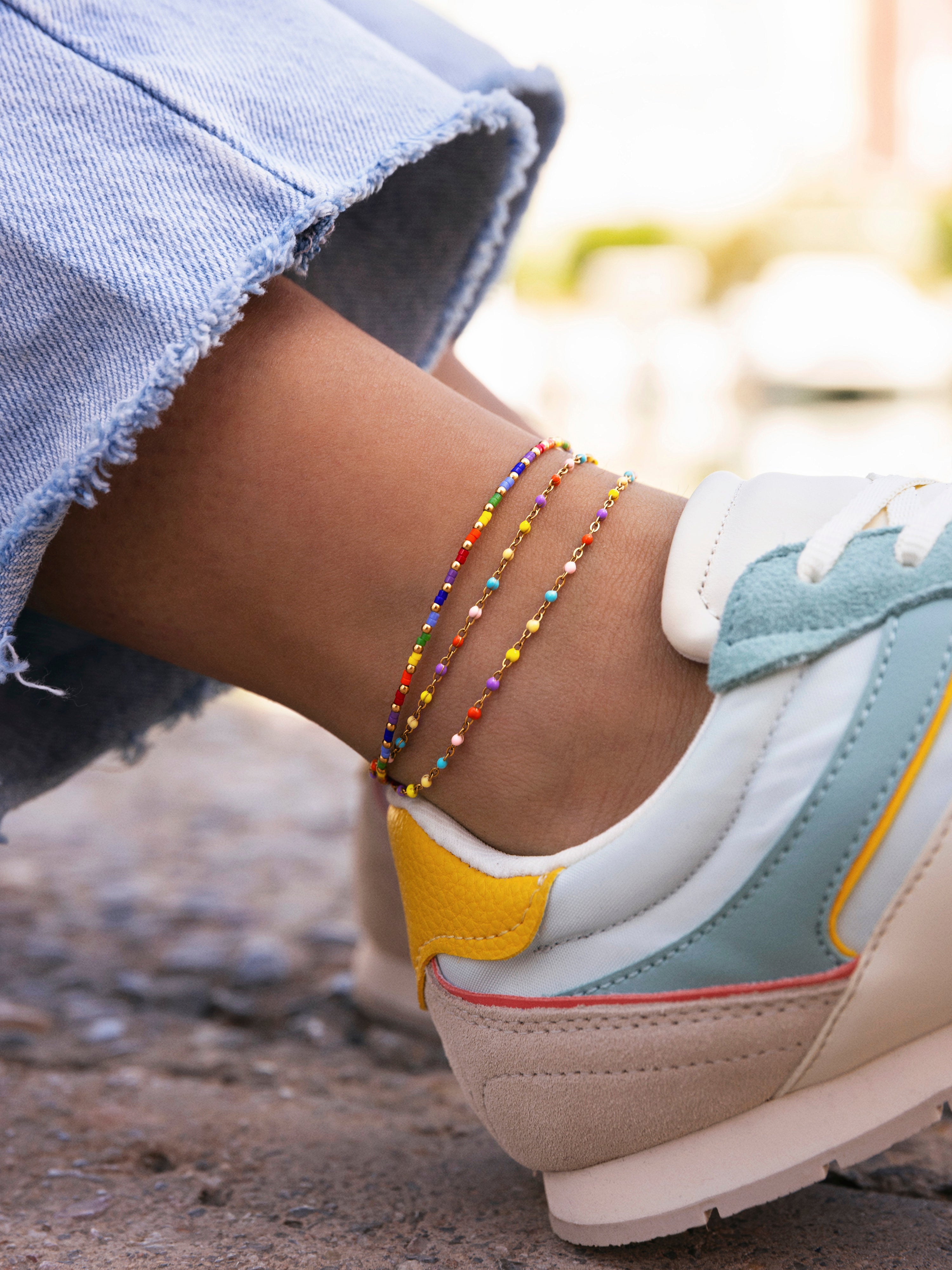 Tobillera Rainbow Acero Baño Oro