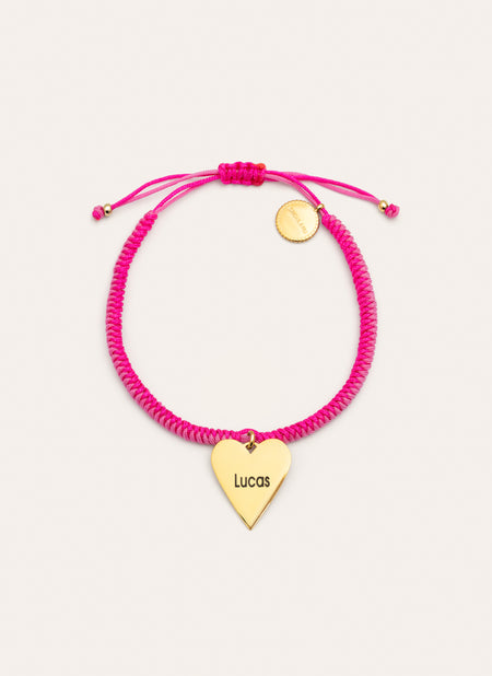 Pulsera Personalizada Corazón Pink Acero Baño Oro