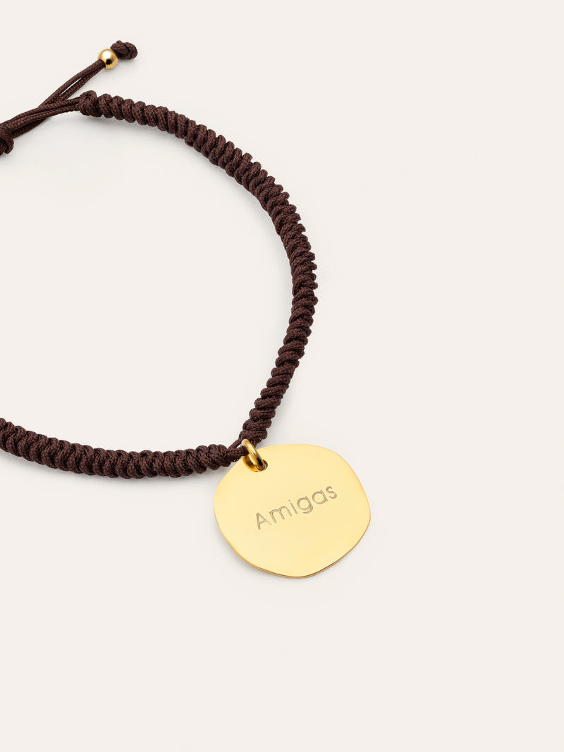 Pulsera Personalizada Medallion Marrón Acero Baño Oro