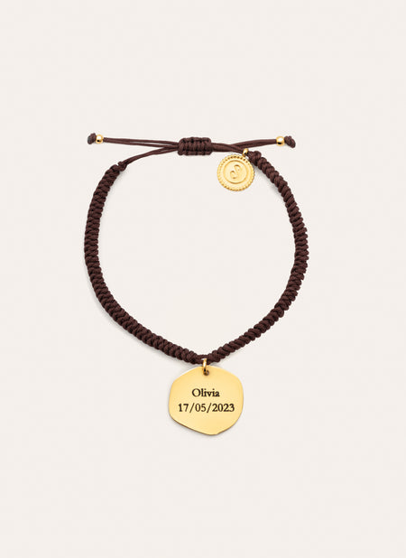 Pulsera Personalizada Medallion Marrón Acero Baño Oro