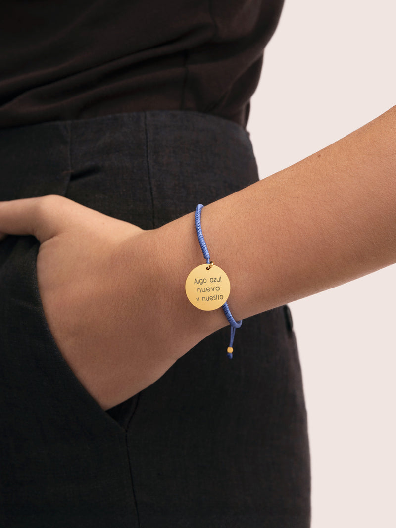 Pulsera Personalizada Medallón Dream Azul Acero Baño Oro
