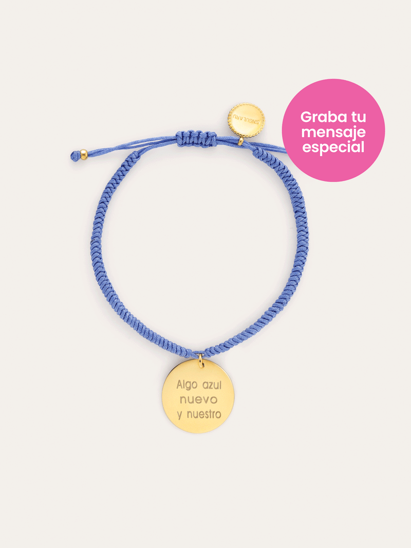 Pulsera Personalizada Medallón Dream Azul Acero Baño Oro