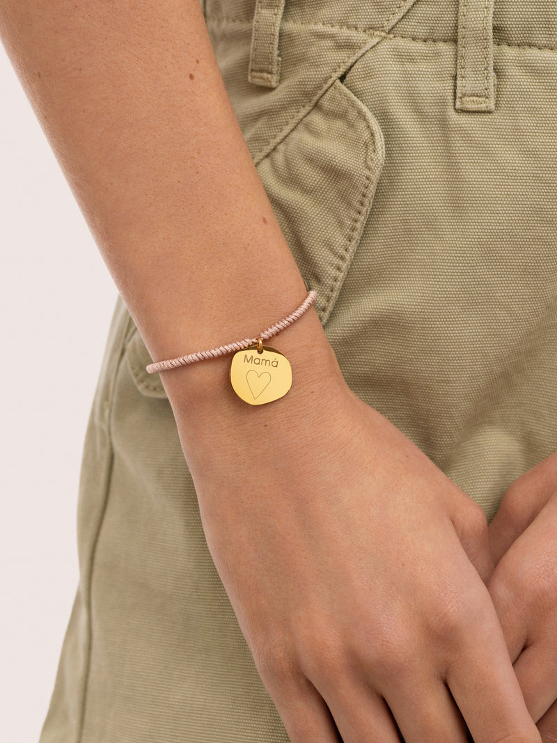 Pulsera Personalizada Medallón Organic Rosa Acero Baño Oro